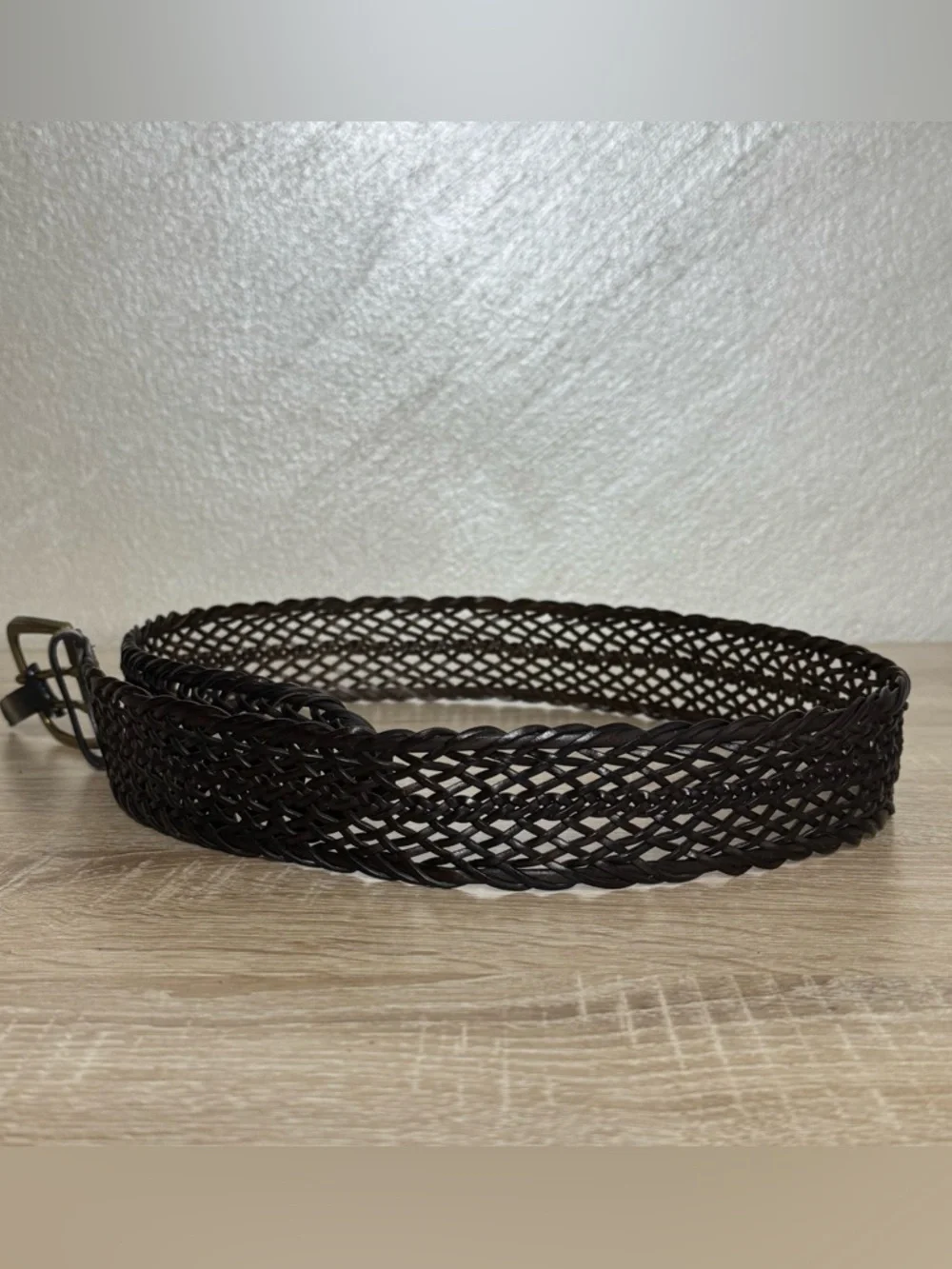 Dark Brown Genuine Bonded Leather Braided Belt Women Size L/XL